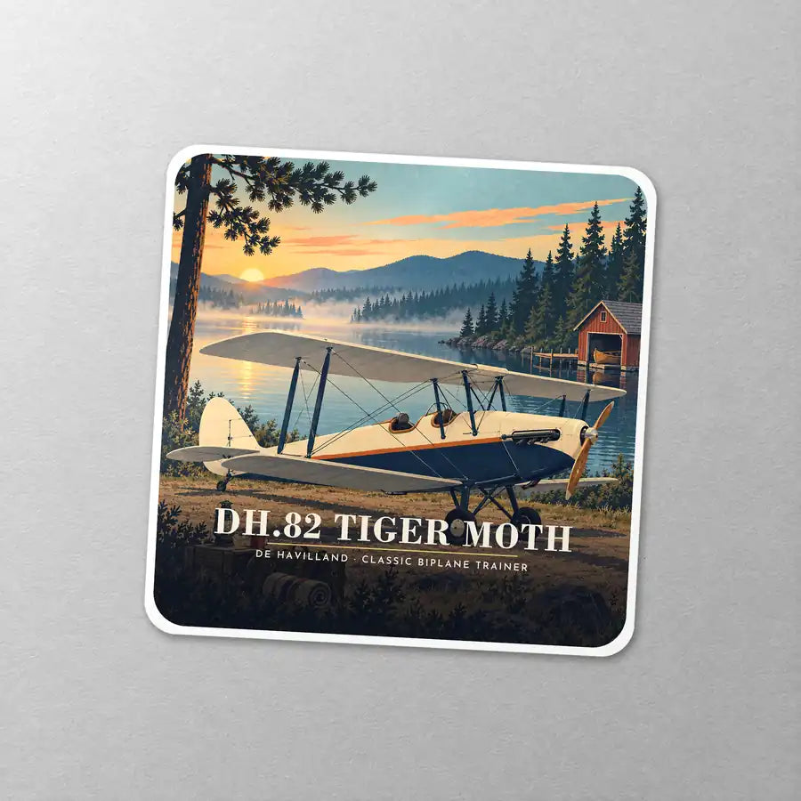 de Havilland DH.82 Tiger Moth - 3D - Square Sticker - Close-up