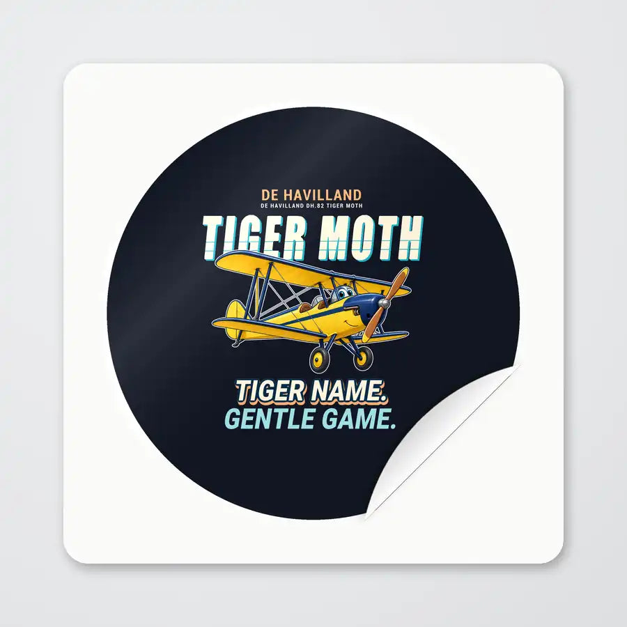 de Havilland DH.82 Tiger Moth - Cartoon - Circle Sticker - Peel