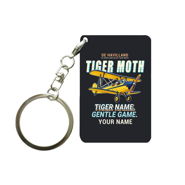 de Havilland DH.82 Tiger Moth - Cartoon + Name - Key Chain - Black