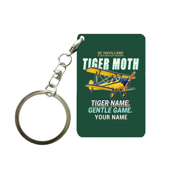 de Havilland DH.82 Tiger Moth - Cartoon + Name - Key Chain - Dark Green