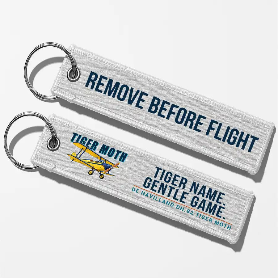 de Havilland DH.82 Tiger Moth Aviator Key Chains - White - Cartoon - Remove Before Flight
