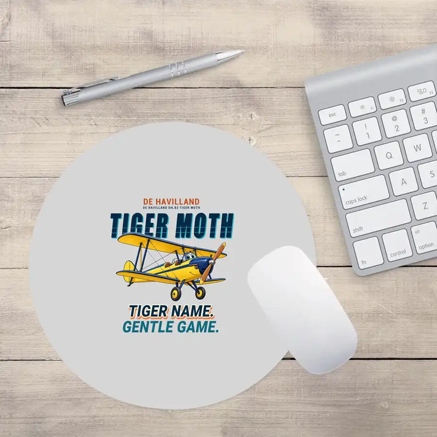 de Havilland DH.82 Tiger Moth - Cartoon - Round Mouse Pad - Light Gray