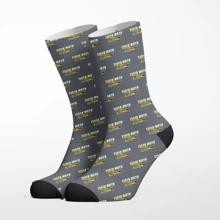 de Havilland DH.82 Tiger Moth - Cartoon - Socks - Grey
