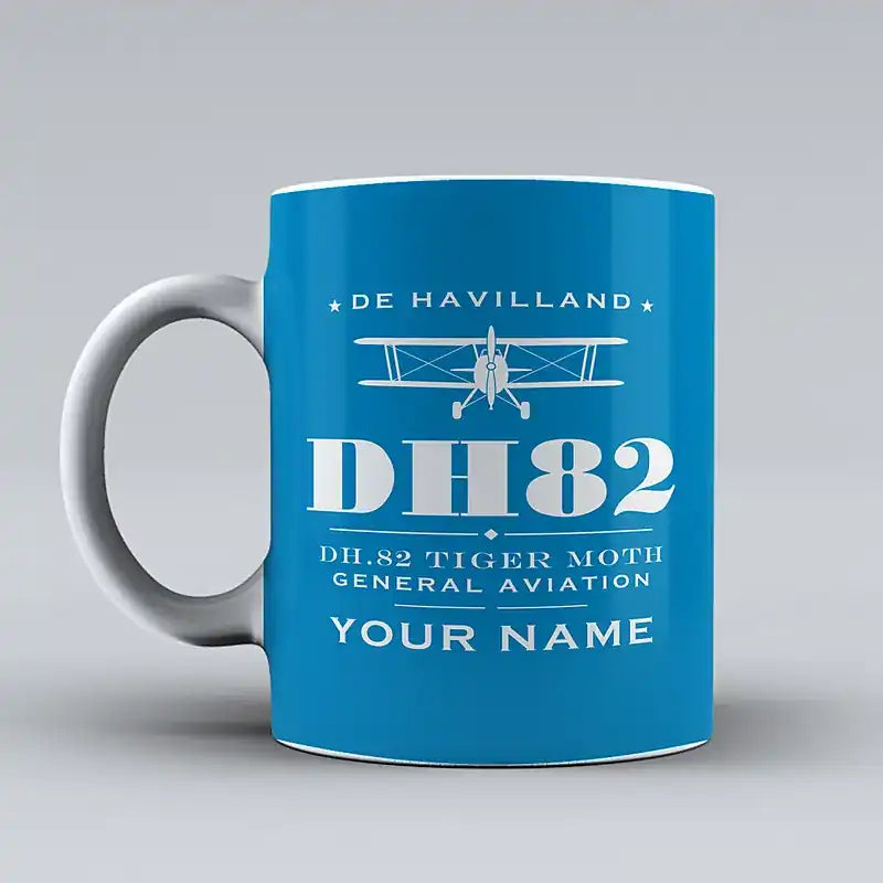de Havilland DH.82 Tiger Moth - Heritage + Name - Mug - Turquoise
