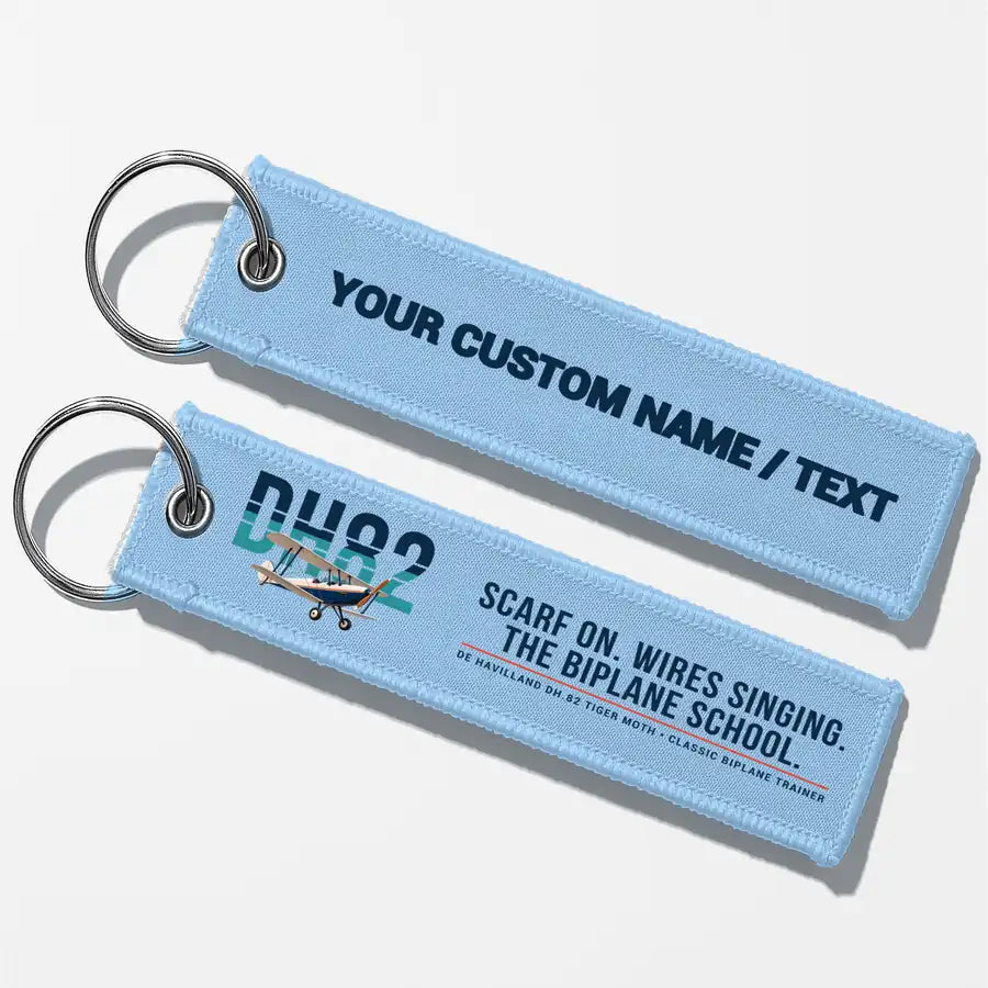 de Havilland DH.82 Tiger Moth Aviator Key Chains - Light Blue - Original - Personalized