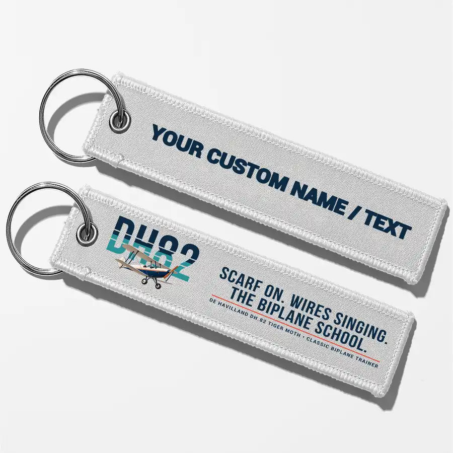 de Havilland DH.82 Tiger Moth Aviator Key Chains - White - Original - Personalized