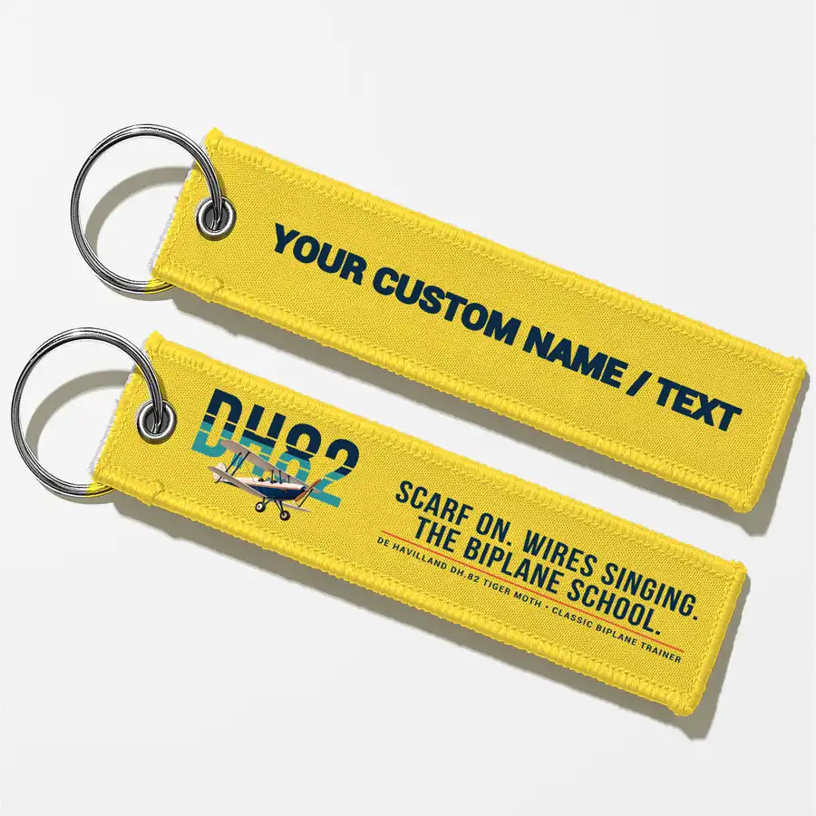 de Havilland DH.82 Tiger Moth Aviator Key Chains - Yellow - Original - Personalized