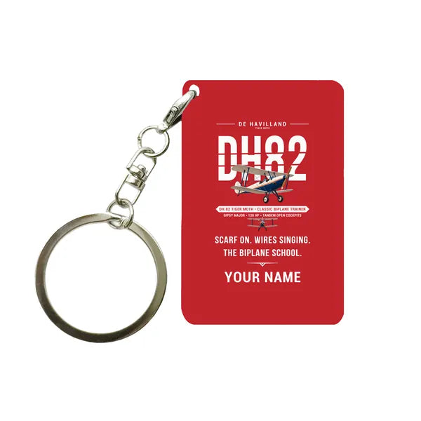 de Havilland DH.82 Tiger Moth - Original + Name - Key Chain - Red