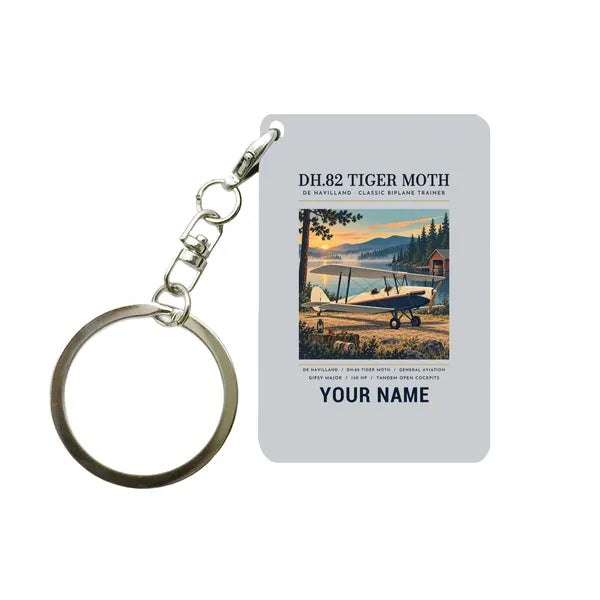 de Havilland DH.82 Tiger Moth - Poster + Name - Key Chain - Light Gray