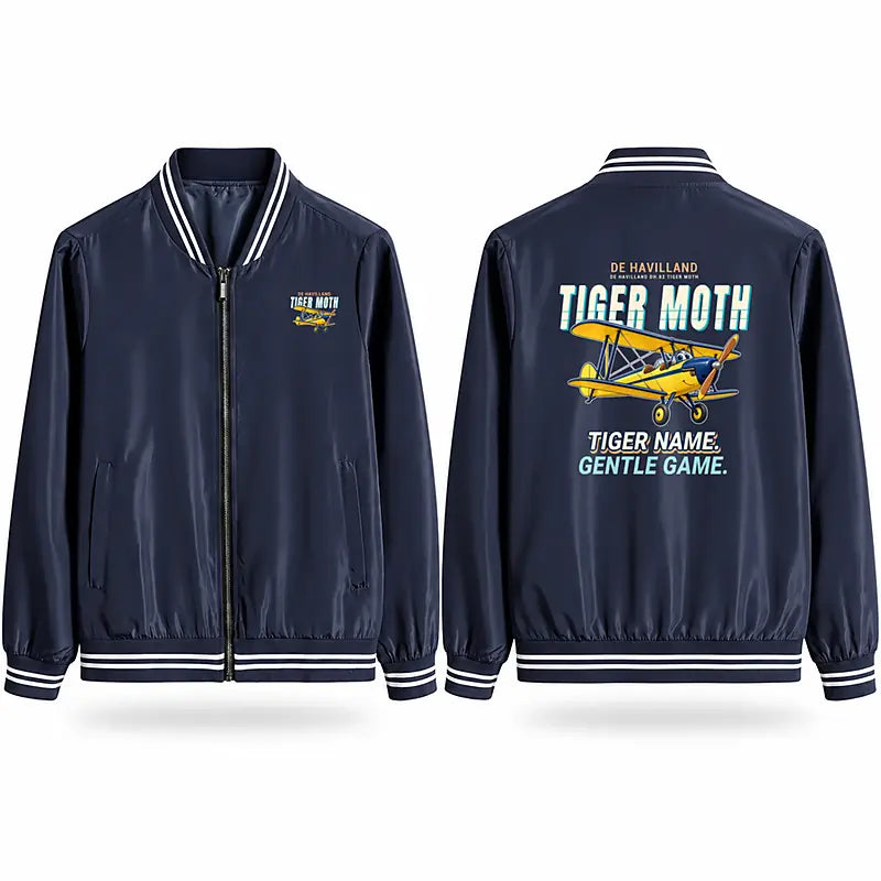 de Havilland DH.82 Tiger Moth Stylish Jackets - Baseball Collar - Cartoon - Navy Blue