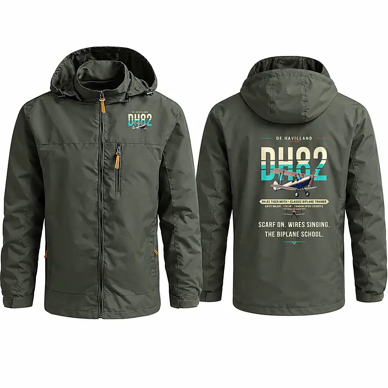 de Havilland DH.82 Tiger Moth Stylish Jackets - Hooded Windbreaker - Original - Olive Green
