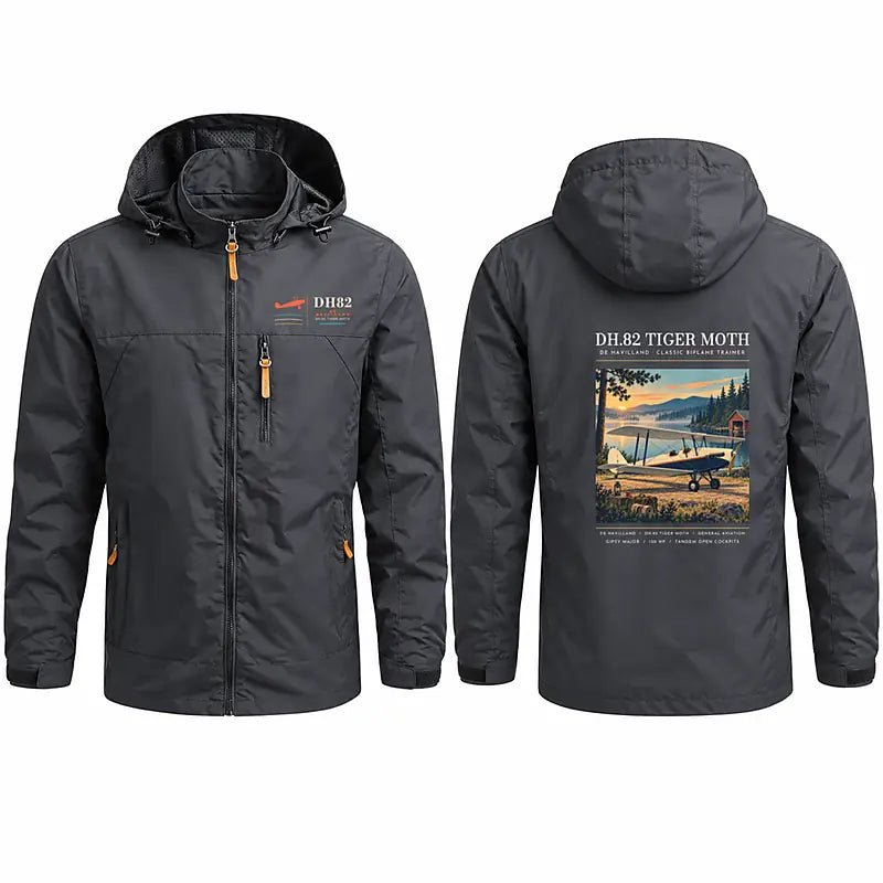 de Havilland DH.82 Tiger Moth Stylish Jackets - Hooded Windbreaker - Poster - Charcoal