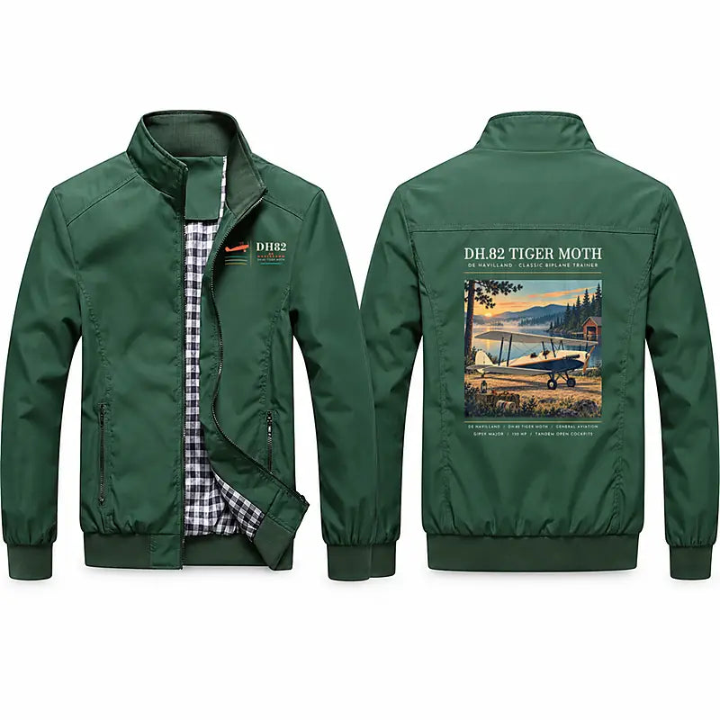 de Havilland DH.82 Tiger Moth Stylish Jackets - Stand Collar - Poster - Green