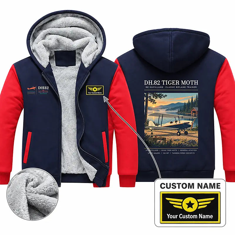 de Havilland DH.82 Tiger Moth Zipped Sweatshirts - Poster + Name - Navy & Red