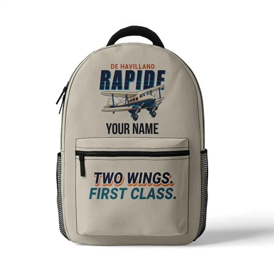 de Havilland DH.89A Dragon Rapide - 3D Backpack - Cartoon + Name - Beige