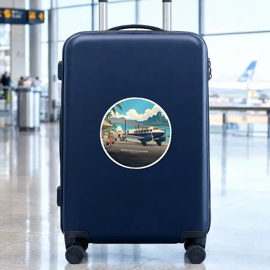 de Havilland DH.89A Dragon Rapide - 3D + Name - Circle Sticker - Suitcase