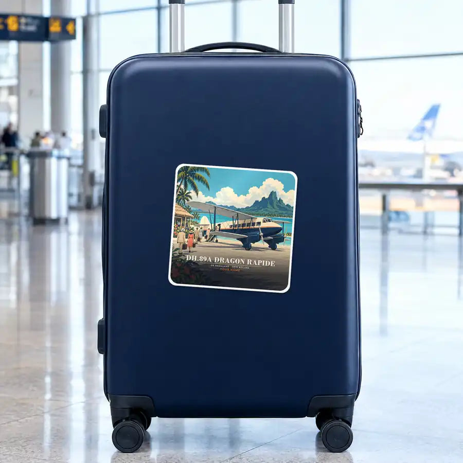 de Havilland DH.89A Dragon Rapide - 3D + Name - Square Sticker - Suitcase
