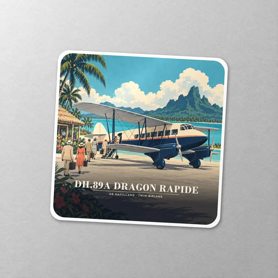 de Havilland DH.89A Dragon Rapide - 3D - Square Sticker - Close-up