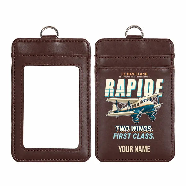 de Havilland DH.89A Dragon Rapide - Cartoon - ID Card Holder - Dark Brown + Name
