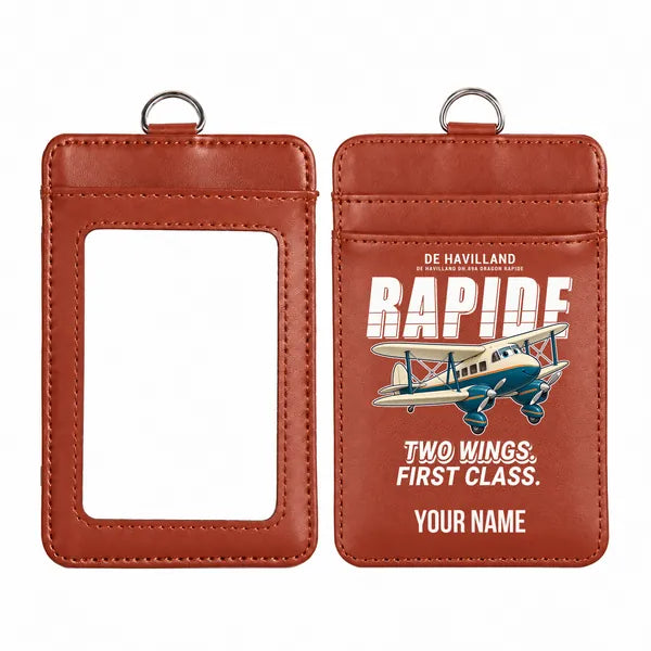 de Havilland DH.89A Dragon Rapide - Cartoon - ID Card Holder - Light Brown + Name