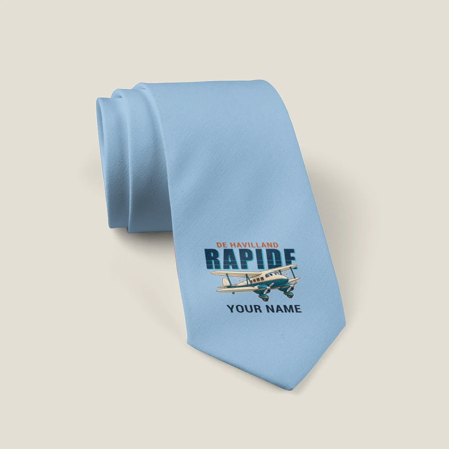 de Havilland DH.89A Dragon Rapide - Cartoon + Name - Tie - Light Blue
