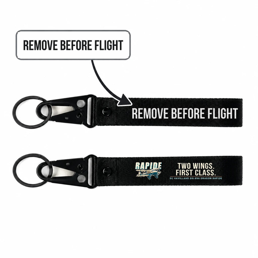 de Havilland DH.89A Dragon Rapide Hawk-Shaped Key Chains - Black - Cartoon - Remove Before Flight