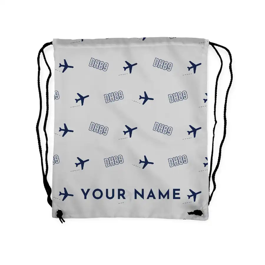 de Havilland DH.89A Dragon Rapide - Drawstring Bag - 3D Pattern + Name - Light Gray