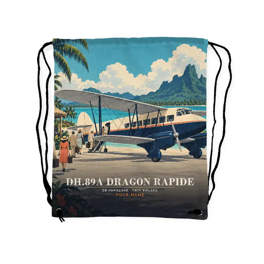 de Havilland DH.89A Dragon Rapide - Drawstring Bag - 3D Scene + Name
