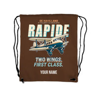 Thumbnail for de Havilland DH.89A Dragon Rapide - Drawstring Bag - Cartoon + Name - Brown