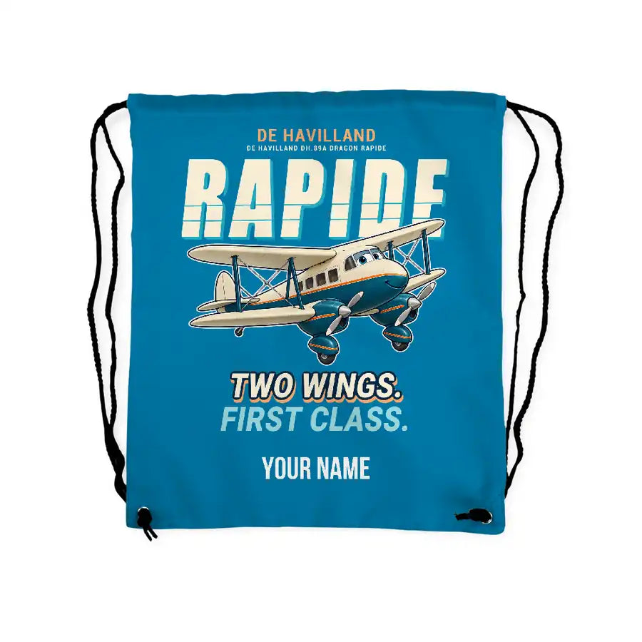 de Havilland DH.89A Dragon Rapide - Drawstring Bag - Cartoon + Name - Light Blue