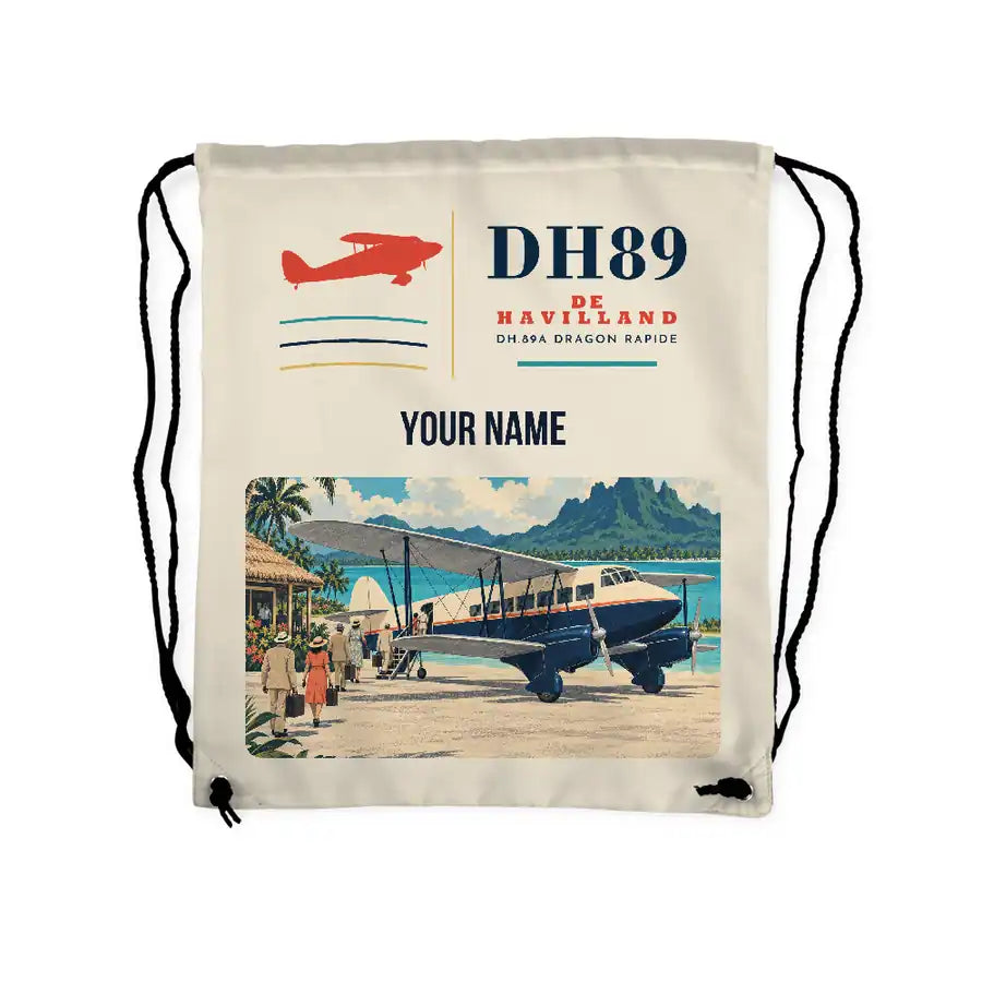 de Havilland DH.89A Dragon Rapide - Drawstring Bag - Classic + Name - Beige