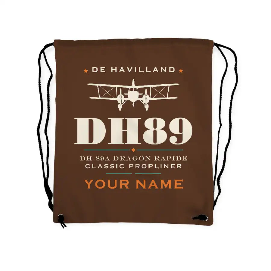 de Havilland DH.89A Dragon Rapide - Drawstring Bag - Heritage + Name - Brown