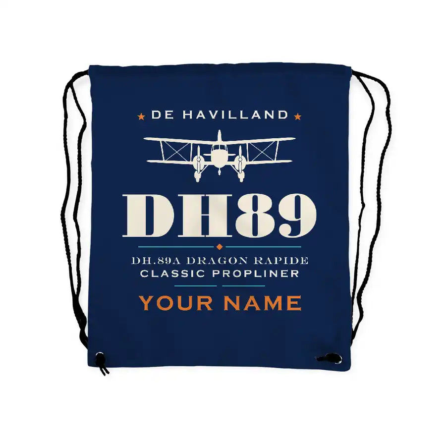 de Havilland DH.89A Dragon Rapide - Drawstring Bag - Heritage + Name - Dark Blue