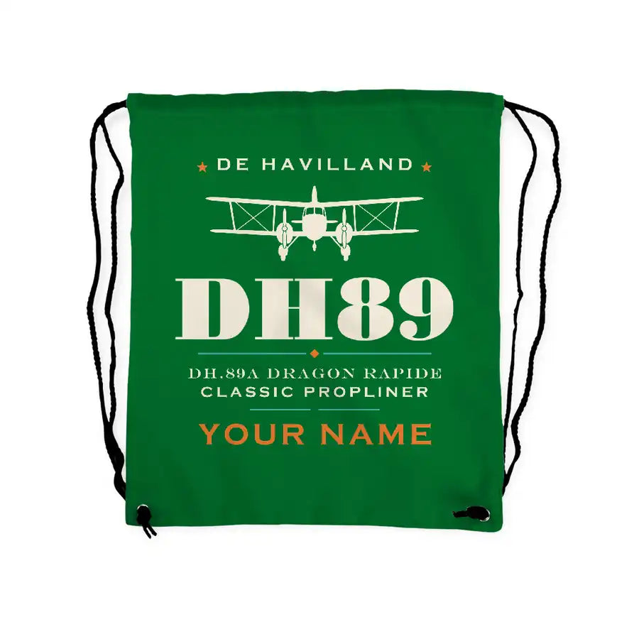 de Havilland DH.89A Dragon Rapide - Drawstring Bag - Heritage + Name - Green