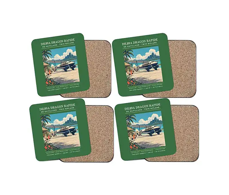 de Havilland DH.89A Dragon Rapide - Poster - Coaster Set - Green