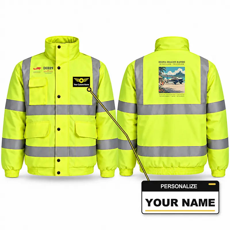 de Havilland DH.89A Dragon Rapide Reflective Winter Jackets - Poster + Name - Fluorescent Yellow