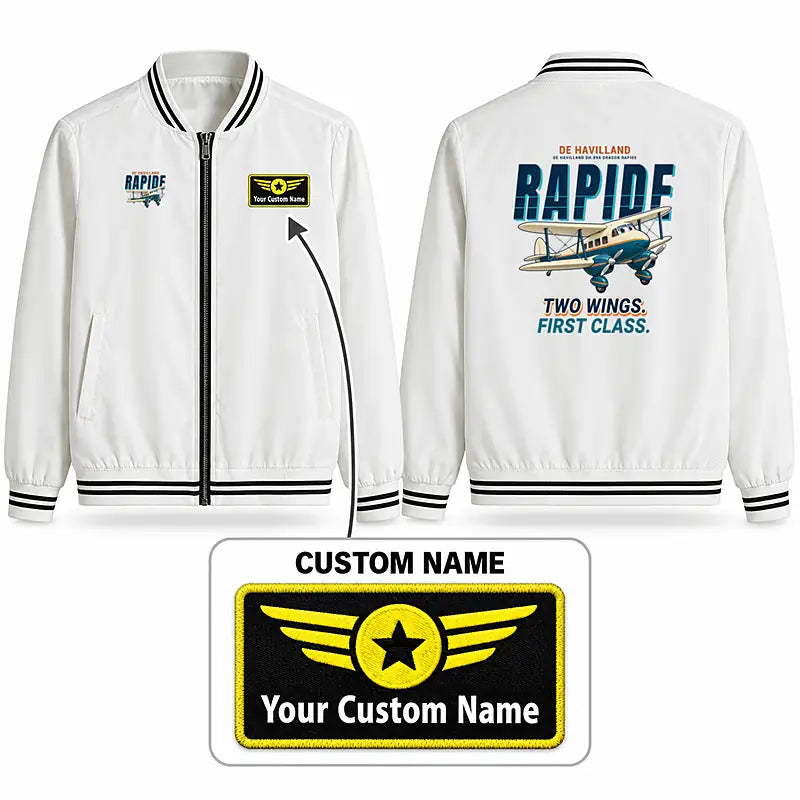 de Havilland DH.89A Dragon Rapide Stylish Jackets - Baseball Collar - Cartoon + Name - White