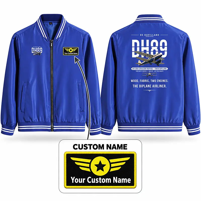 de Havilland DH.89A Dragon Rapide Stylish Jackets - Baseball Collar - Original + Name - Royal Blue