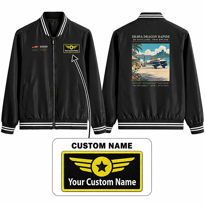 de Havilland DH.89A Dragon Rapide Stylish Jackets - Baseball Collar - Poster + Name - Black