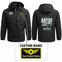 Thumbnail for de Havilland DH.89A Dragon Rapide Stylish Jackets - Hooded Windbreaker - Cartoon + Name - Black