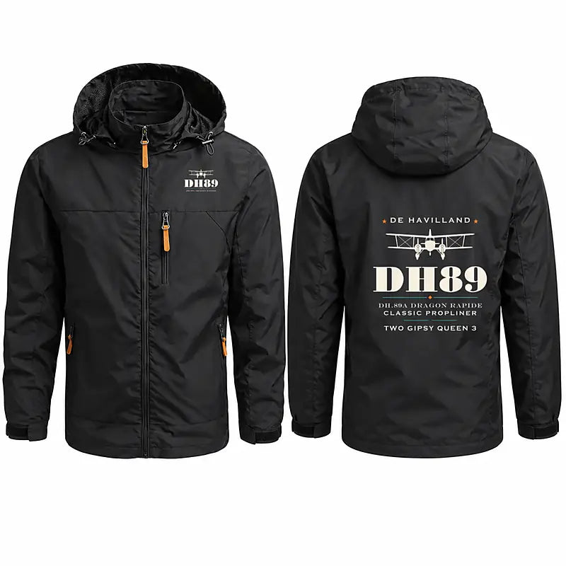de Havilland DH.89A Dragon Rapide Stylish Jackets - Hooded Windbreaker - Heritage - Black