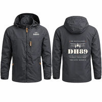 Thumbnail for de Havilland DH.89A Dragon Rapide Stylish Jackets - Hooded Windbreaker - Heritage - Charcoal