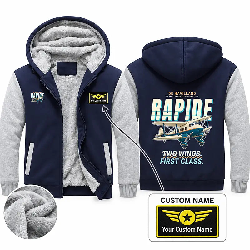 de Havilland DH.89A Dragon Rapide Zipped Sweatshirts - Cartoon + Name - Navy & Gray