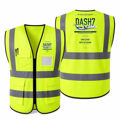de Havilland Canada DHC-7-102 Dash 7 aviation design on fluorescent green high-visibility reflective vest