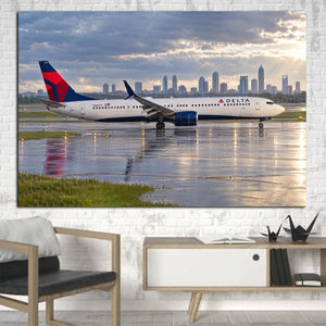 Delta Air Lines Boeing 737-900ER Rainy City Departure Canvas Prints