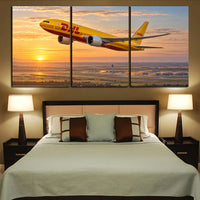 Thumbnail for DHL Aviation Boeing 777F long-range cargo climb above Leipzig at sunrise canvas - 3 Pieces