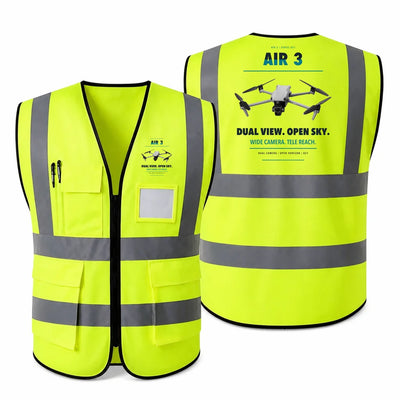DJI Air 3 aviation design on fluorescent green high-visibility reflective vest