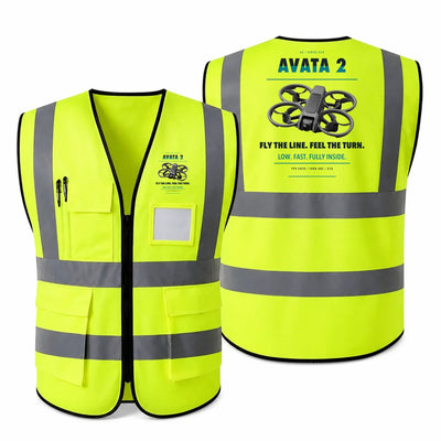 DJI Avata 2 aviation design on fluorescent green high-visibility reflective vest