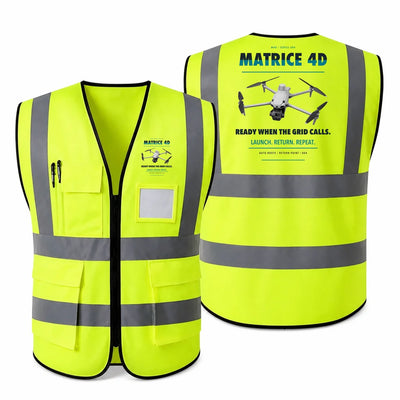 DJI Matrice 4D aviation design on fluorescent green high-visibility reflective vest