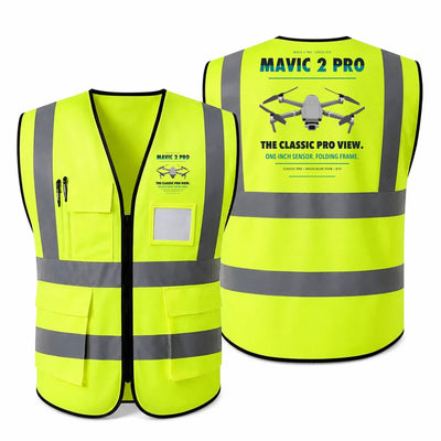DJI Mavic 2 Pro aviation design on fluorescent green high-visibility reflective vest